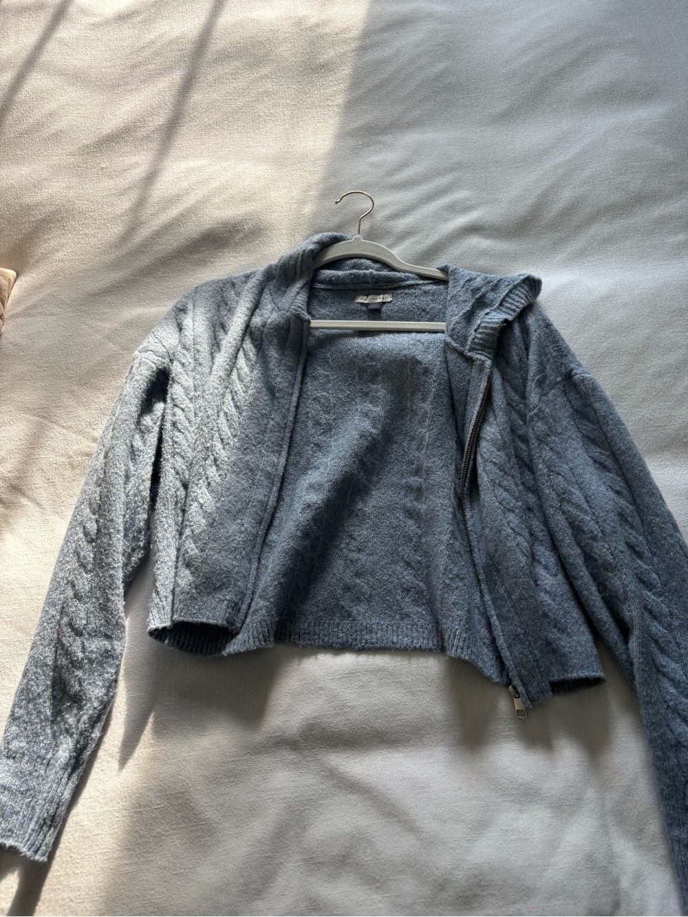 American Eagle Light Blue Cable Knit Zip Hoodie